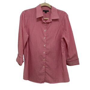 Lands End Button Down Collared Shirt Womens 12 Cotton Blend Gingham Classic Fit